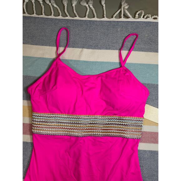 NWT Hot Pink One Piece Swimsuit with Rainbow Smocked Band – Size M - Picture 2 of 6